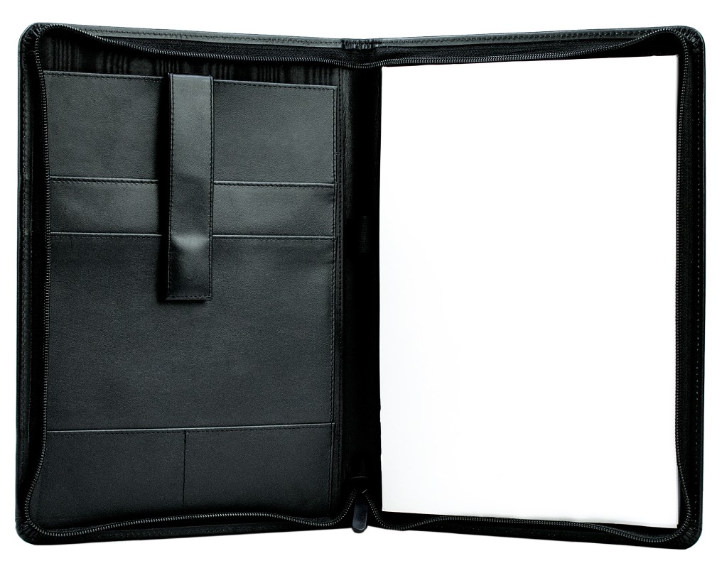 RV-Schreibmappe DIN A4 mit iPad Fach PREMIUM LEDER BOXCALF schwarz (glatt)